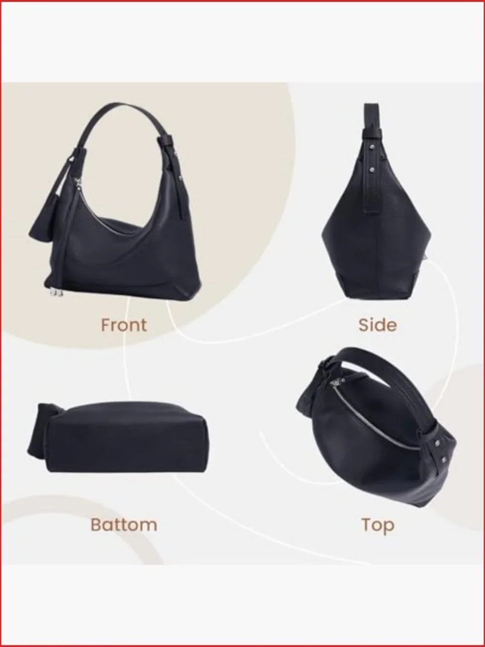 Genuine Leather Crossbody Bag - Slouchy Hobo Purse with Adjustable Strap